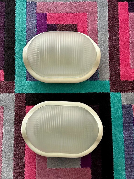 Image 1 of Superbe paire de lampes « Noce » d'Achille Castiglioni pour Flos – Édition en verre dépoli – 1972