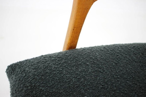 Image 1 of 1960s Mid-Century Czechoslovakian Oak Wingback Armchair in Black Bouclé