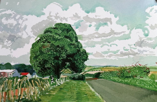 David Hockney, Straße und Bäume bei Wetwang, Copyright David Hockney, Gedruckt in Großbritannien