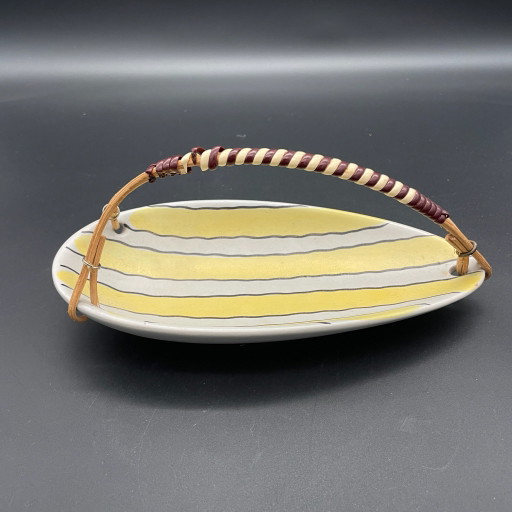 Steuler Keramik 4101/1 – Vintage Henkelschale mit Bastgriff – 1950er Jahre