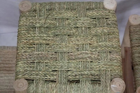 4 Tabourets marocains faits à la main 60x30cm – Tabourets de bar, Cuir, Bois, Bohemian (photo 3 of 8)