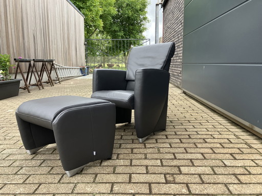 Jori Angel 1 siège + pouf Cuir Lipano gris anthracite