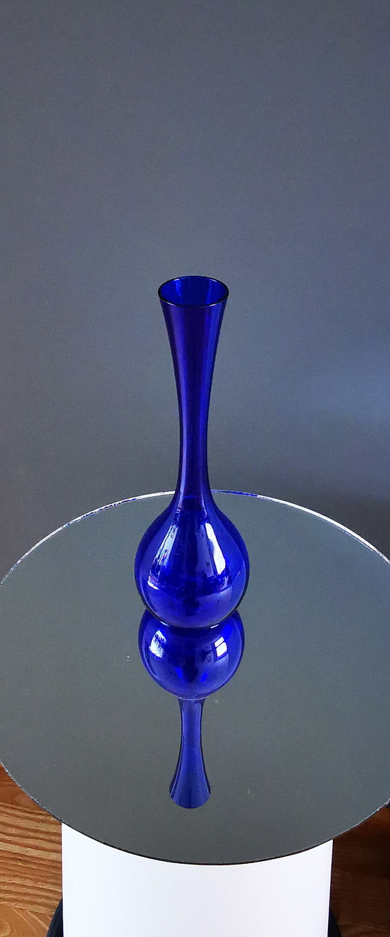 Image 1 of Gullaskruf Blue Bulb Vase 1960
