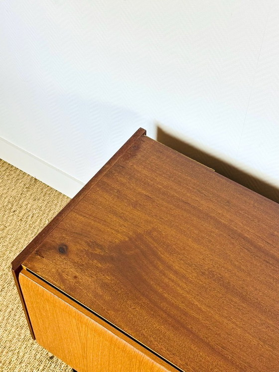 Image 1 of Low Scandinavian teak sideboard with metal compass legs, 1960