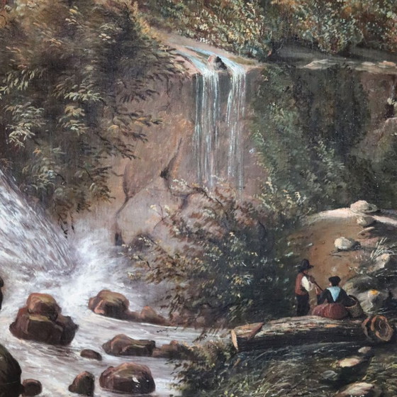 Image 1 of Paisaje con castillo, óleo sobre lienzo, firmado M.G., Italia, siglo XVIII.