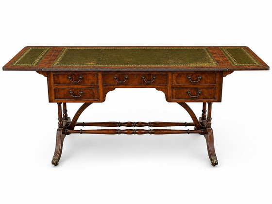 Double-Sided English Mahogany Desk with Extensions – Wood, Leather (photo 8 of 11)