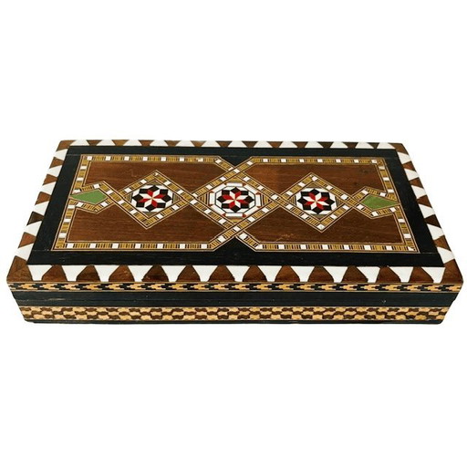 Caja de madera geométrica vintage para tarjetas con incrustaciones de nácar Khatam – decoratieve objecten, Wood