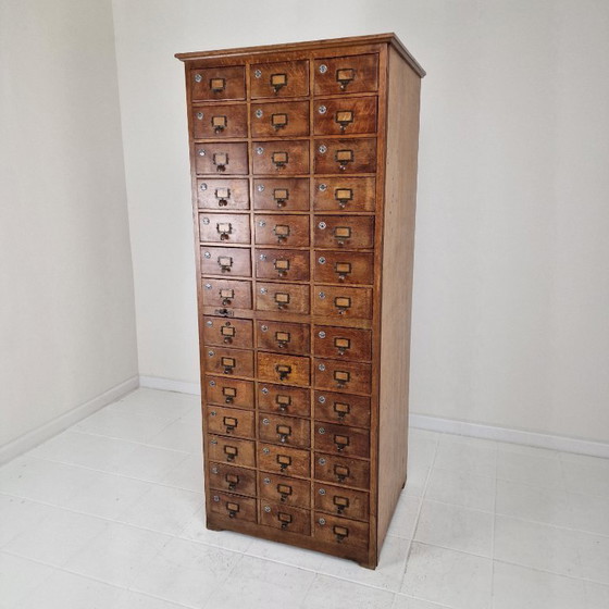 Image 1 of Dutch Industrial Oak Filling Apothecary or Archive Cabinet, Early 20th Century