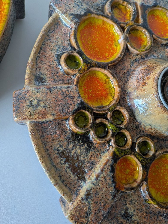 Image 1 of Rare Trio of 1970s Fat Lava Ceramic Wall Sconces - Hustadt Leuchten Style - Space Age Pop Art Sconces - Red, Orange & Earth