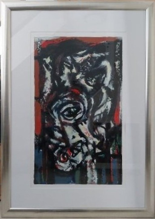 Theo Wolvecamp (CoBrA), 'Composition with Eyes IV' framed screen print