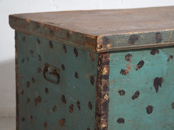 Antieke volksgeschilderde grenen kist – Centraal-Europa, circa 1850 – Opbergkast, Iron, Rustic (photo 11 of 16)