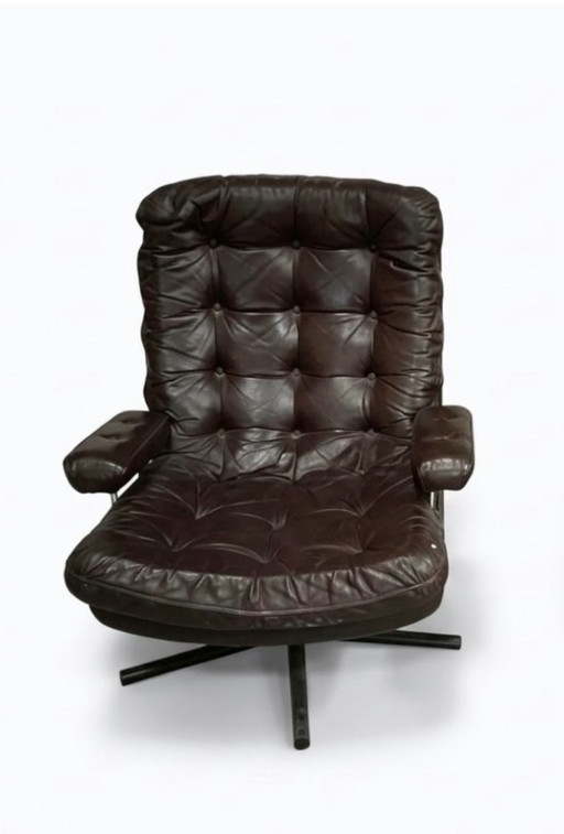 Sillón giratorio vintage de cuero marrón Sam Larsson
