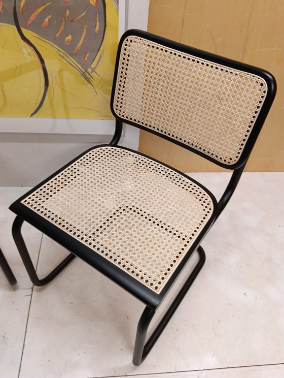 Image 1 of ALIVARMVSEVM 104. SET of 2 CESCA B32 Chairs (NEW) in Black Frame Limited Edition 