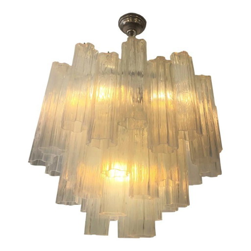 Contemporary Opal “Tronchi” Murano Glass Chandelier in Venini Style