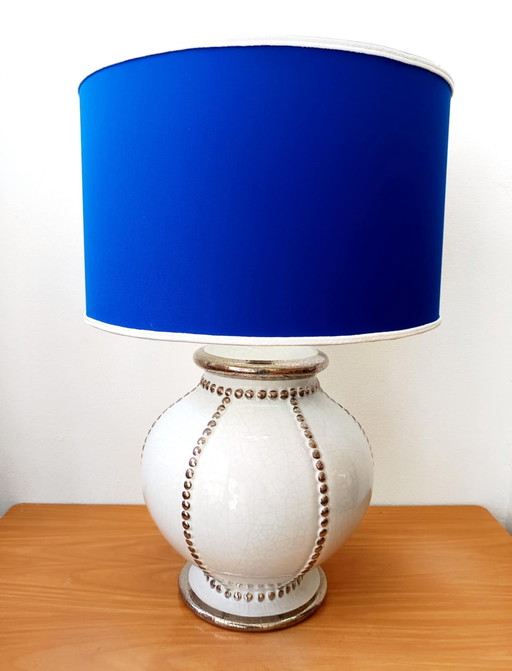 Longwy aardewerk lamp met Klein blauwe kap
