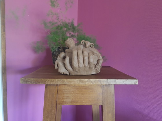 Image 1 of Colonne-pilier Art Déco de l'école d'Amsterdam, en chêne ancien de 130 cm de haut.