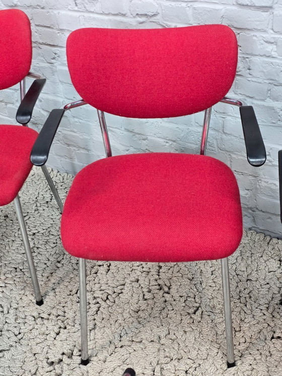 Image 1 of Sedie Gispen modello 1235 "Cirrus" di design di metà secolo con rivestimento rosso, set di 6, Paesi Bassi, anni '60