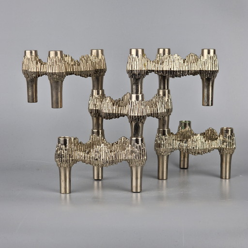 Set di 5 candelieri vintage modulari, Quist Nagel (Variomaster), Germania Ovest, colore: nichel