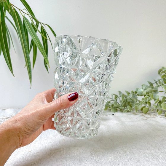Kleine Vintage Glazen Vaas met Geometrisch Patroon – Vazen (photo 5 of 9)