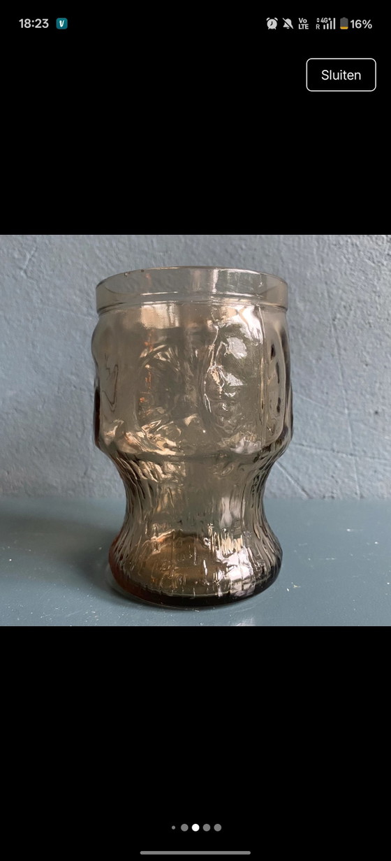 Image 1 of Carafe à jus et verres en verre fumé italien vintage — Service de 7 pièces (motif agrumes)