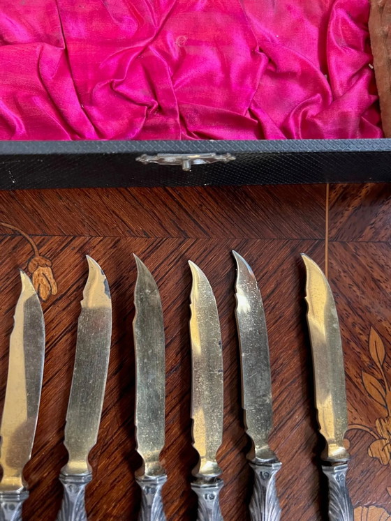 Set messen en vorken voor fruit., Besteksets, Zilver, Gold (foto 12 van 15)