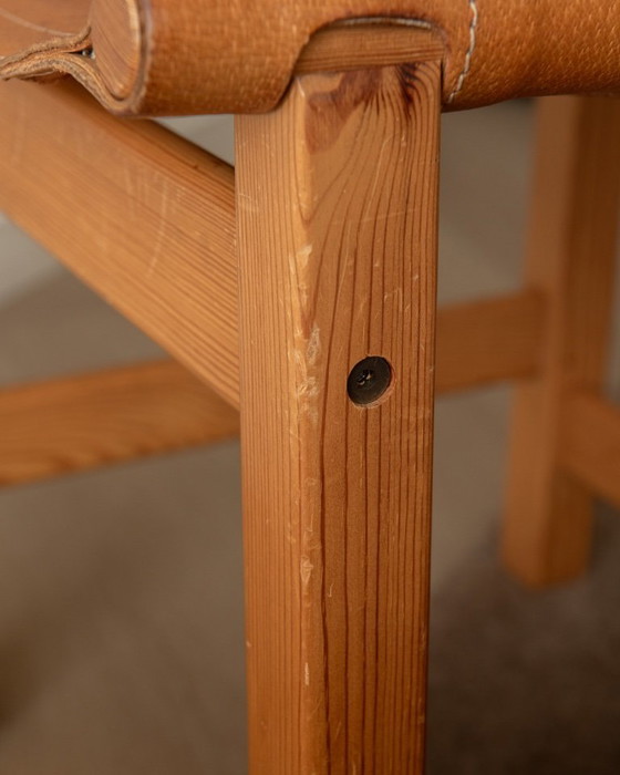 Image 1 of Vintage Kotka Dining Chairs by Tomas Jelinek for IKEA, Pine & Saddle Leather Safari Chairs, 1980s, Set of 6