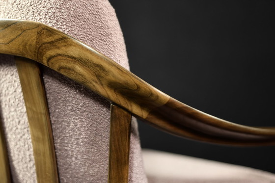 Image 1 of Mid-Century German Modern Elegante Kirschholz- und schmutzigrosa Stoffsessel von Wilhelm Knoll, 1970er Jahre, 2er-Set