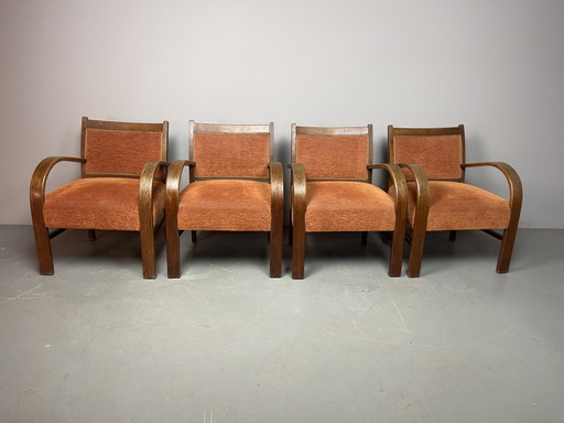 Sculpturaal ensemble van vier Nederlandse art-deco fauteuils. Nederland, jaren 1930. Ref.: CH2010 – Wood (photo 2 of 14)