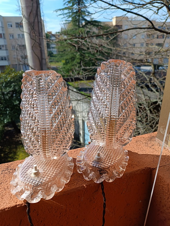 Image 1 of Seltenes Paar „Foglia“-Tischlampen von Barovier & Toso – Muranoglas – Rosa, 1960er Jahre