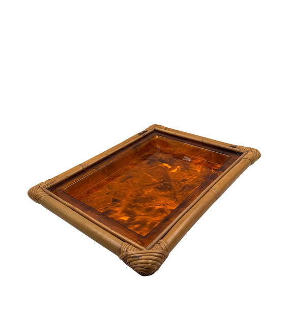 Image 1 of Hollywood Regency bamboe dienblad, Italië 1970