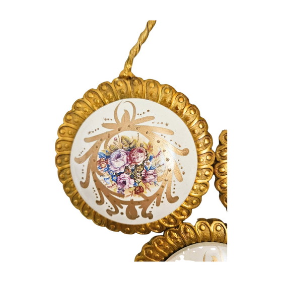 Image 1 of Arte murale in ottone vintage di Saraya Abden – Fatta a mano in Egitto – Piatti in ceramica floreale – 54x26 cm