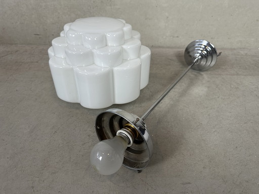 Art Deco pendant lamp - opaline and chrome