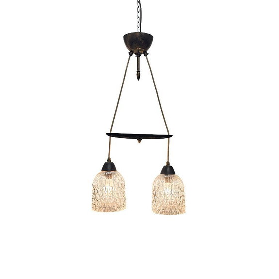 Image 1 of Vintage Franse dubbele hanglamp, circa jaren 50