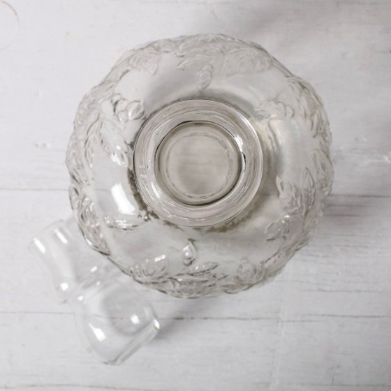 Image 1 of Vintage glazen karaf / Wijnkaraf met rozenpatroon / Empoli / Italië / jaren 1950