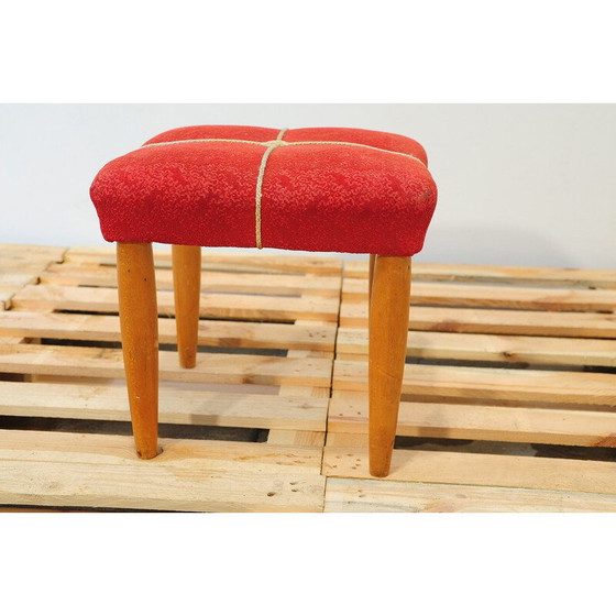 Image 1 of Tabouret vintage en bois de hêtre rembourré par Uluv, Tchécoslovaquie1960