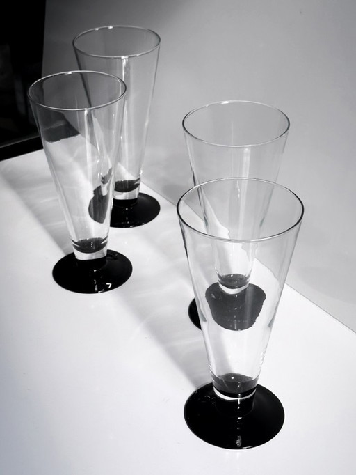 4 Bicchieri da birra Luminarc vintage neri conici Sundae Dessert Domino anni '80 Calice nero Art Deco Revival