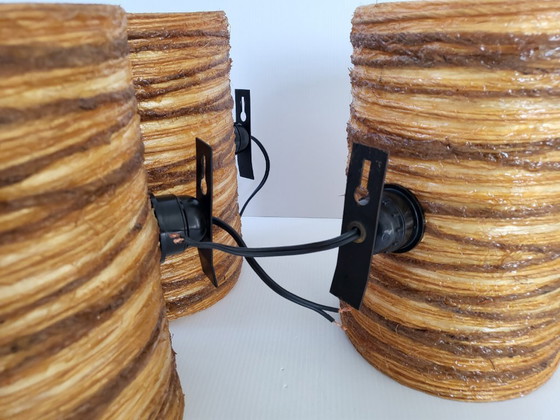 Image 1 of SET OF 3 VINTAGE WALL LIGHTS 1960s ACCOLAY ROPE & RESIN 60S 1960s