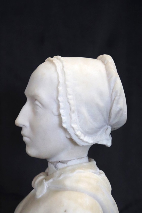 Image 1 of Bust of a Lady Sculpture in White Marble , Italy 19th Century