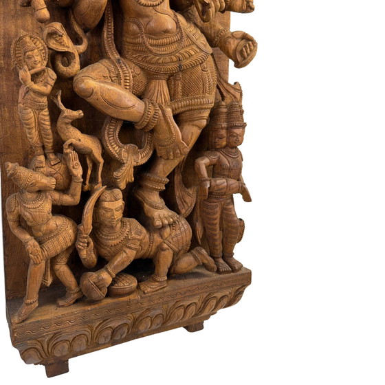 Monumentaal Antiek Zuid-Indiaas Houten Tempelpaneel van Shiva's Kosmische Dans (107 cm) – 17 kg Massief (photo 5 of 9)