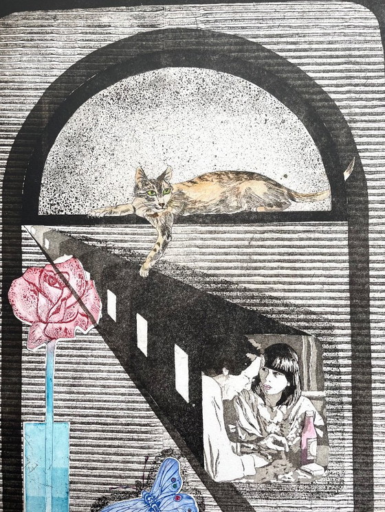 Image 1 of Das Gespräch. Farbradierung von Margo Ellen.