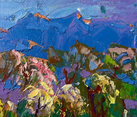 Image 1 of Original Oil Painting Day Trees Landscape Spring in the village