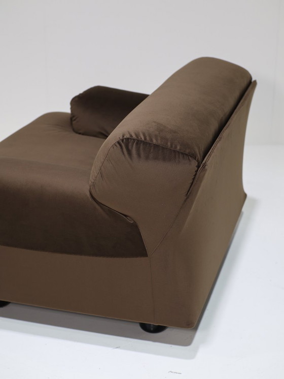 Image 1 of Cassina Fiandra Elements Sofa und Sessel, brauner Samt, 1970er Jahre