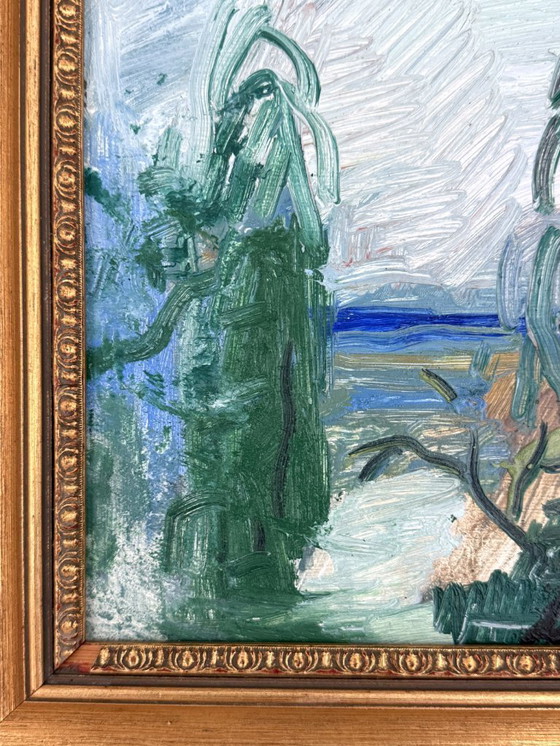 Image 1 of Peinture à l'huile expressionniste « Jardin au bord de la mer » (1966) de Lars Herder