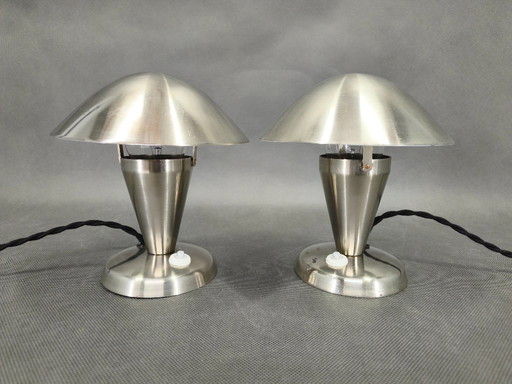 Paire de lampes de table réglables chromées de style Bauhaus, Tchécoslovaquie des années 1930