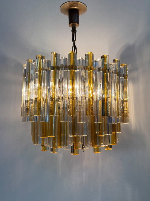 Triedri Murano glass Chandelier by Venini, Italy, 1960s