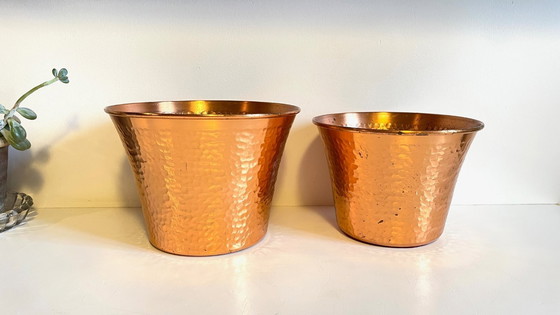 Image 1 of Hammered Copper Flowerpots, 1960s