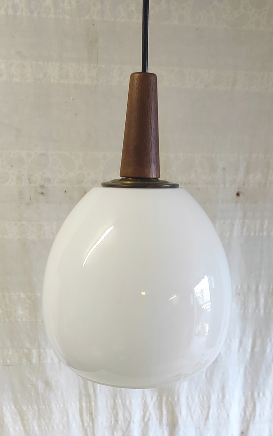 Image 1 of Scandinavian style opaline globe pendant lamp XL - mid. 20th century 
