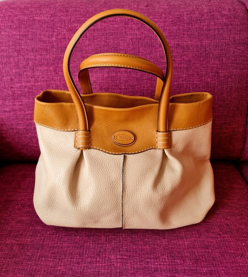 TODS tas damestas leer crème beige als nieuw 