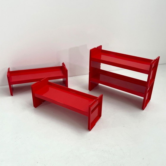 Image 1 of Rode modulaire Jeep-boekenkast van De Pas, D'Urbino en Lomazzi voor BBB, jaren 70.