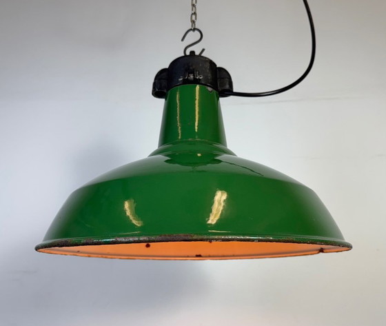 Image 1 of Industrial Green Enamel Factory Pendant Lamp, 1960s